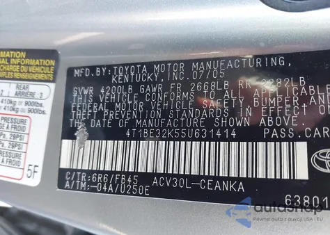 2005 Toyota Camry Le from USA, damaged, VIN 4T1BE32K55U631414